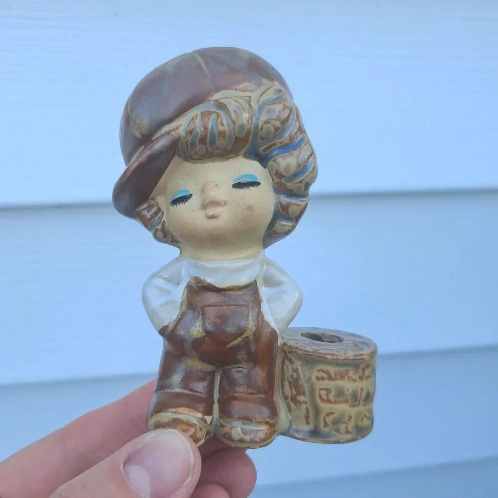 Vintage MCM Napcoware Ceramic Working Boy Toothpick Holder Figurine 4